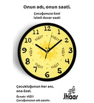 İsme Özel Sevimli Güneş Çocuk Odası Duvar Saati Orta Boy 30 cm Siyah Camlı Sessiz
