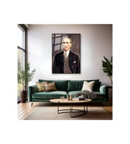 Renklendirilmiş Atatürk Metal Çerçeveli Cam Tablo Modeli Dikey Duvar Tablosu Ofis Ev Dekoru (Siyah)