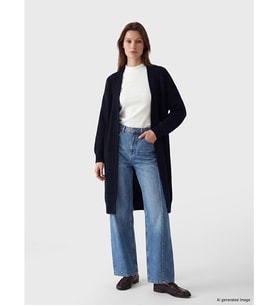 LCW Modest Lacivert Şal Yaka Oversize Kadın Triko Hırka