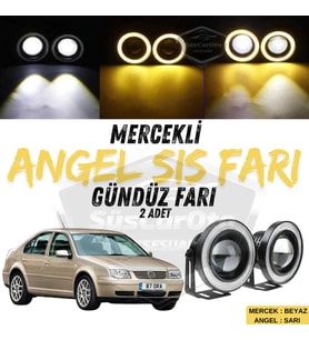 Vw Bora 1998-2006 Uyumlu Mercekli Angel Sis Farı Metal 76 mm Sarı Halkalı Gündüz Farı 2 Adet