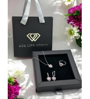 925 Ayar Gümüş Pırlanta Kalp Model Pembe Taşlı 3 lü Set Kolye Küpe Yüzük (ÇANTALI KUTULU)