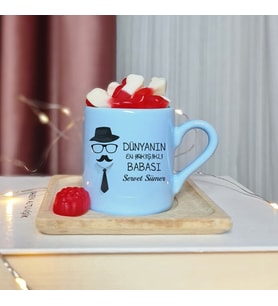 Dünyanın En Yakışıklı Babası Tasarımlı Kişiye Özel Mavi Türk Kahvesi Fincan