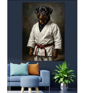 Karate Yapan Karizmatik Köpek Figürü Dekoratif Kanvas - Mdf Ahşap Tablo