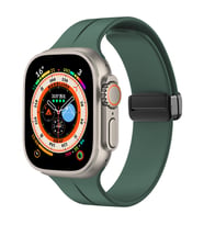 Apple Watch Ultra 49mm Uyumlu Kordon Silikon Metal Mıknatıslı Toka Zore KRD-84 Kayış (Koyu Yeşil)