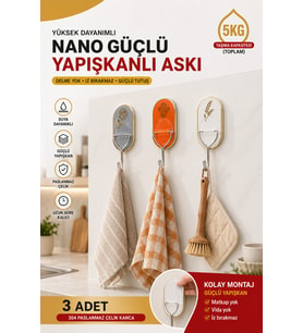 Mutfak Banyo Düzenleyici Yapışkanlı Askı 3 Adet