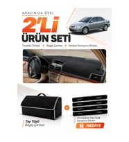 e-biz TOYOTA AVENSİS EKRANLI T250 (2003-2008) Uyumlu Torpido + Tay Tüyü Çanta - Siyah-Gri - TO003
