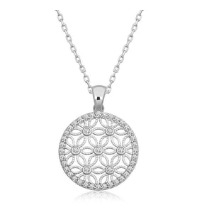 Gümüş Beyaz Taşlı Yaşam Çiçeği Kadın Kolye