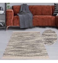 Kilim Desenli Etnik Dijital Baskı Yıkanabilir Kaymaz Taban Eskitme Salon Halı ve Yolluk (Bej)