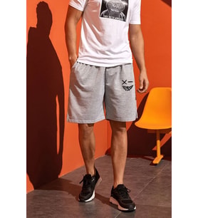 Tasarım Baskılı Pamuk Unisex Penye Short (Gri)