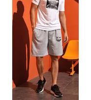 Tasarım Baskılı Pamuk Unisex Penye Short (Gri)