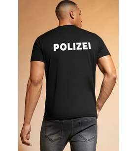 Unisex Polizei Baskılı T-shirt (Siyah)