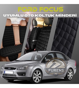 Ford Focus 2 Siyah Renk Tay Tüyü Cepli & Terletmez Sırtlı Oto Koltuk Minder Seti - Koltuk Koruma Kılıfı (ÖN & ARKA TAM SET)
