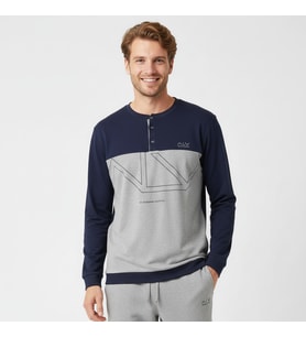 Erkek Pamuklu Lacivert - Gri Renk Pijama Takımı AL008 V1