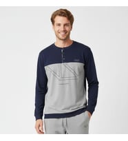 Erkek Pamuklu Lacivert - Gri Renk Pijama Takımı AL008 V1