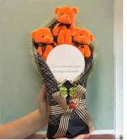 Peluş Ayıcıklı Büyük Boy Aynalı Buketi - Aynalı Ayıcık Buketi - Peluş Ayıcık Buketi (Turuncu)