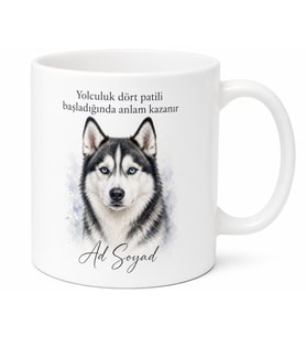 İsme Özel Husky Desenli Kupa Bardak Köpek Severler İçin Özel Tasarım Hediye