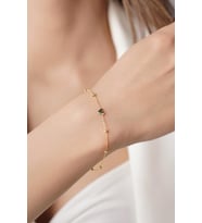 14 Ayar Altın Dorika Top Detaylı Kalpli Bileklik (Sarı)