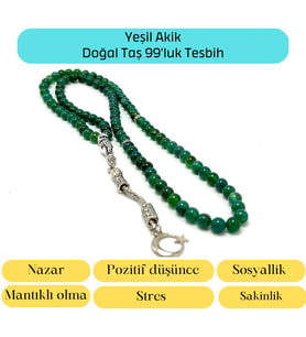Sertifikalı Yeşil Akik 6mm 99luk Doğal Taş Tesbih