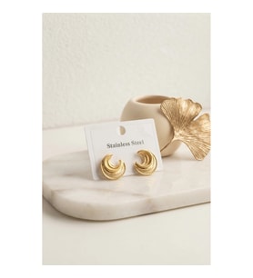 Mey İthalat® 316L Çelik Gold Renk Ay Model Kadın Küpe