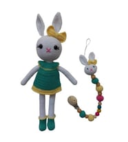 Şirin Tavşan Uyku Arkadaşı ve Emzik Zinciri Amigurumi Organik Oyu
