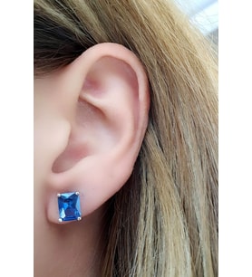 Sky Diamond Blue Creative Sapphire 925ayar Gümüş Lüks Dikdörtgen Baget Küpe