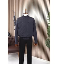 Jan Carlucci Slimfit Beli Lastikli Lacivert Yazlık İnce Mont