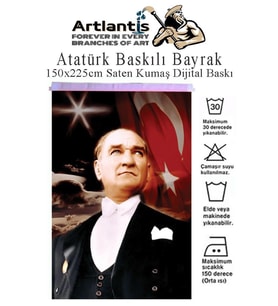 Atatürk Baskılı Türk Bayrağı 150x225 cm 1 Paket Bayraklı Atatürk Posteri Dijital Baskı Raşel Kumaş İç ve Dış Ortama Uygundur (Çok Renkli)