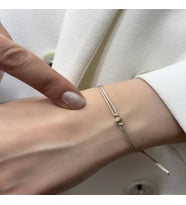 14 Ayar Altın Mini Dorikalı İpli Bileklik (4 mm) (Krem)