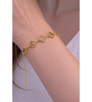 Gold Renk Yonca Desenli Çelik 316L Bileklik (Koyu Pembe)