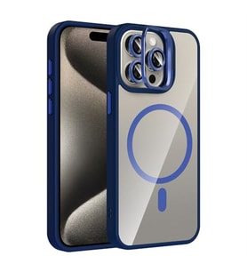 Coverzone iPhone 15 Pro Max ile Uyumlu Z-Etro MagSafe Wireless ?arj Destekli, G��l� Manyetik Tutucu, Stand Olabilen, Kamera Lens Hediyeli Koruyucu K?l?f Lacivert