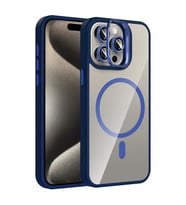 Coverzone iPhone 15 Pro Max ile Uyumlu Z-Etro MagSafe Wireless ?arj Destekli, G��l� Manyetik Tutucu, Stand Olabilen, Kamera Lens Hediyeli Koruyucu K?l?f Lacivert
