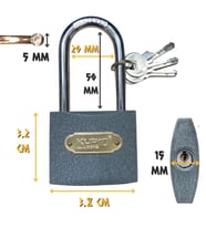 Kupa Uzun Kanca Asma Kilit Gri 38 mm. - 3 Anahtarlı