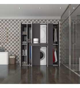 Kenzlife çamaşır-kurutma makinesi dolabı ve giysi dolabı çekmeceli ebuzer sol raf gri 187*160*60  banyo (Beyaz)