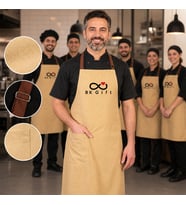 Logonuza Özel 10 Adet Bej Mutfak Önlüğü - Açık Kahverengi Ayarlanabilir Boyun Askısı - Ön Cepli