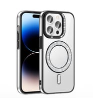 iPhone 14 Pro Max Kılıf Pırlanta Taş Tasarımlı M-safe Şarj Özellikli Karetta Silikon Kapak (Siyah)