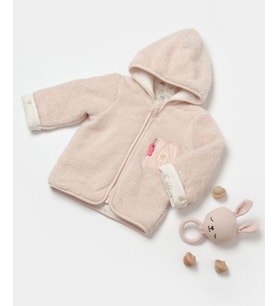 Kız bebek Peluş Kapşonlu Önden Fermuarlı Mont - 6-9 AY / PEMBE