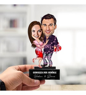 Kişiye Özel Aşk Sarhoşları Sevgiliye Hediye Karikatürlü Biblo