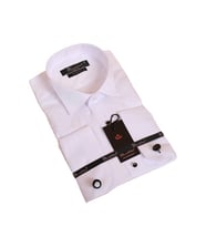 Beyaz Ekstra Uzun Kol 8 Drop Damatlık Ata Yaka Kol Düğmeli Slim Fit Smokin Gömlek - 013