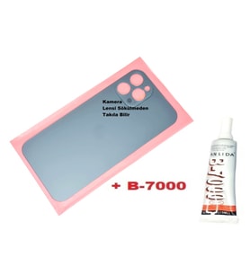 Tkgz İPhone 12 PRO MAX Arka Pil Batarya Kapağı (CAM+B-7000) MAVİ