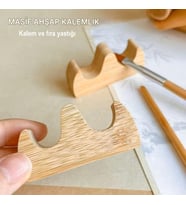 Kalem Yastığı Ahşap 2 yuvalı-kalem tutucu, fırça tutucu, fırça standı, fırçalık-Ahşap 1 Adet (Çok Renkli)