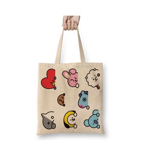 Bt21 Bts Karakterler Beyaz Bez Çanta Uzun Saplı Alışveriş Çantası Plaj Çantası