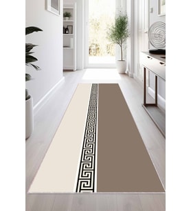 Bej Kaymaz Tabanlı Modern Kesme Rulo Yolluk Halı VH019