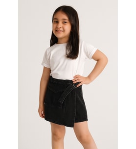 Kız Çocuk Füme Denim Şort Etek - 0536 (Siyah)