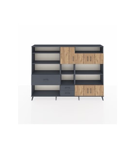 Arges Dolap 13 Raflı 3 Çekmeceli 5 Kapaklı 220x30x163 Antrasit-Çam/Antrasit