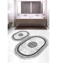 Dijital Baskılı Kaymaz Taban Yıkanabilir Oval 2'li Klozet Takımı Banyo Paspası NOKZ-SD-1081 (Gri)