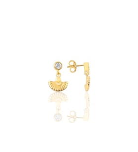 Gümüş altın yaldızlı zirkon taşlı meltem midye küpe SGTL12618GOLD