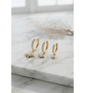 Gold Renk Kutup Yıldız Model 3 lü Küpe Seti