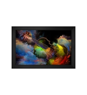 Keman ve Renkli Soyut Şekiller Motifli Kanvas Tablo 50 x 70 cm Siyah Çerçeve