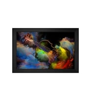 Keman ve Renkli Soyut Şekiller Motifli Kanvas Tablo 50 x 70 cm Siyah Çerçeve