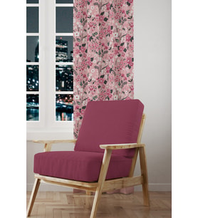Pembe Çiçek Desenli Süet Oturma Odası Salon Fon Perde Baskılı Ekstrafor Büzgü TEK KANAT PRD-1022